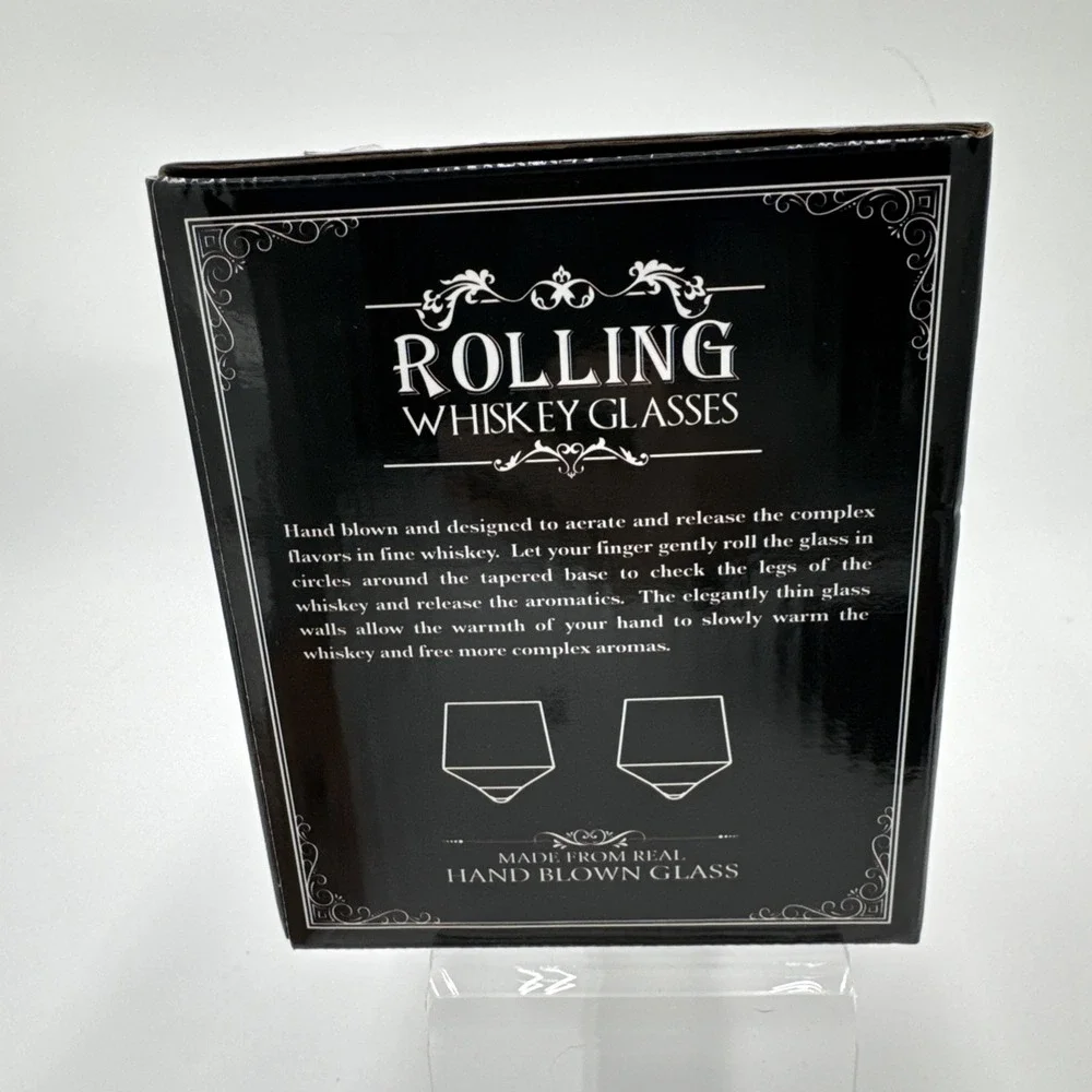 Hand Blown‎ Rolling Whiskey Glass Set Of Two 2 Glasses Barbuzzo Wolf Etched